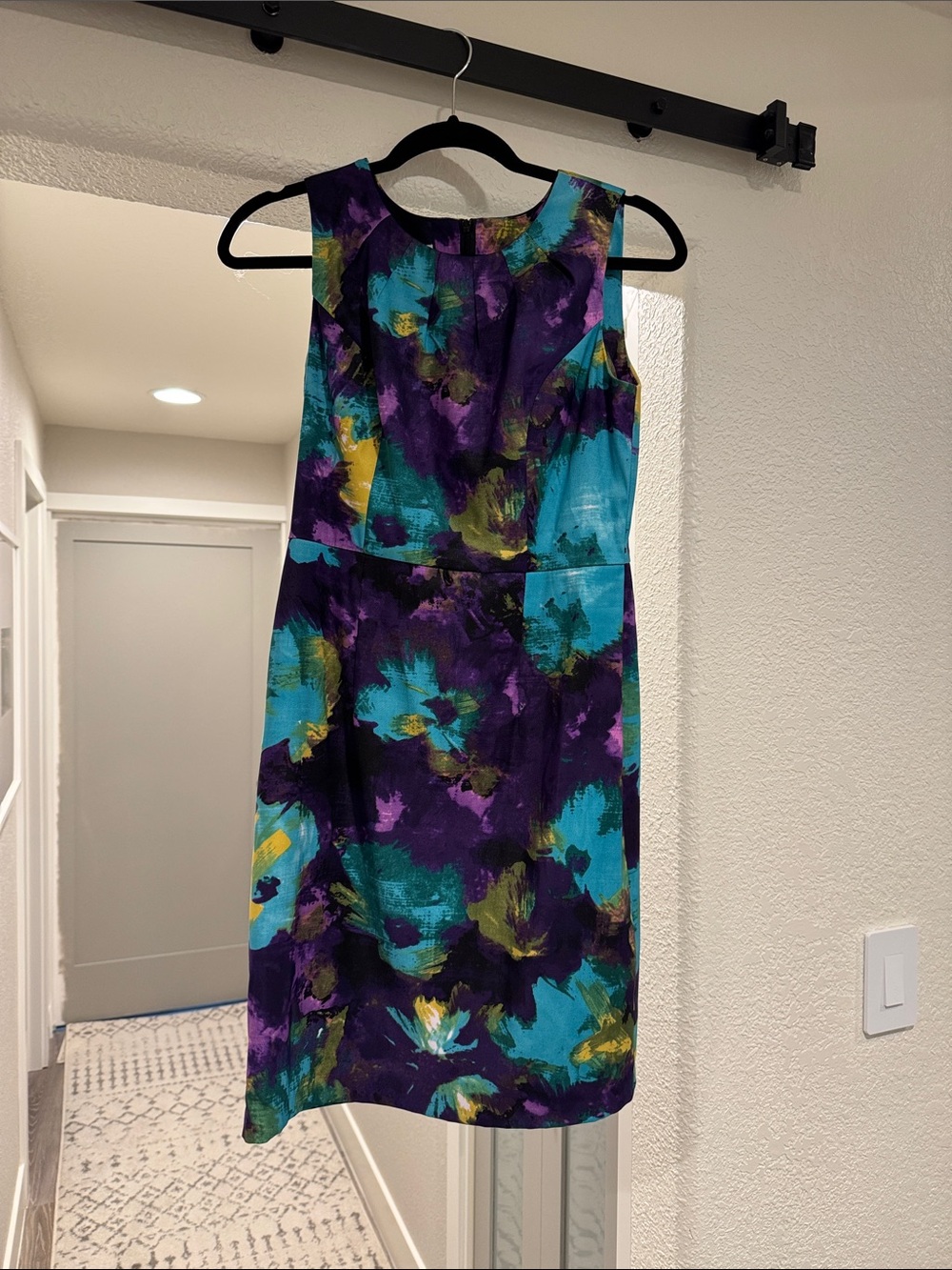 dressbarn Teal, Purple & Yellow Floral Midi Sheath Dress